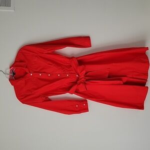 J. Crew Women's Red Tie-Waist Shirtdress in Cotton Poplin- Size 0